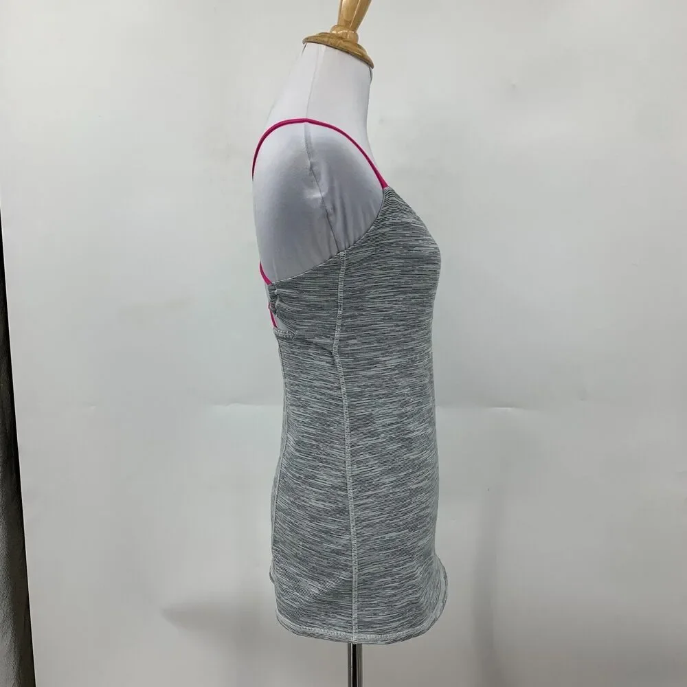 Lululemon Dancing Warrior Tank Top Womens 6 Gray Pink Strappy Shelf Bra Athletic